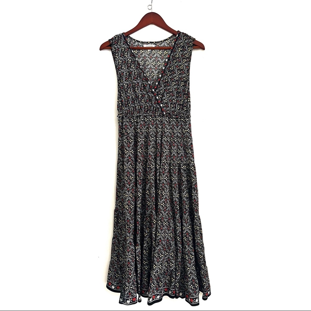 Max Studio Ditzy Floral Midi V-Neck sleeveless dress L